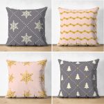 - Suet-K4luset374 - Realhomes  4'lü Çift Taraflı Renkli Zemin Üzerinde Gold Detaylı Yılbaşı Desenli Modern Süet Yastık Kırlent Kılıf Seti Realhomes