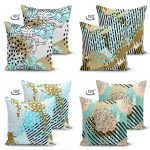 - Suet-K4luset375-1 - Realhomes 4'lü Çift Taraflı Beyaz Zemin Üzerinde Renkli Puantiye Desenli Modern Süet Yastık Kırlent Kılıf Seti Realhomes