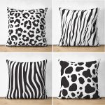 - Suet-K4luset376 - Realhomes 4'lü Çift Taraflı Beyaz Zemin Üzerinde Zebra Desenli Modern Süet Yastık Kırlent Kılıf Seti Realhomes