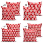 - Suet-K4luset377-1 - Realhomes 4'lü Çift Taraflı Renkli Zemin Üzerinde Kartanesi Desenli Modern Süet Yastık Kırlent Kılıf Seti Realhomes