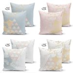 - Suet-K4luset379-1 - Realhomes  4'lü Çift Taraflı Renkli Zemin Üzerinde Geometrik Çizimli Modern Süet Yastık Kırlent Kılıf Seti Realhomes