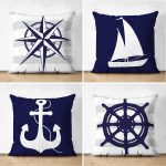 - Suet-K4luset380 - Realhomes 4'lü Çift Taraflı Renkli Zemin Üzerinde Denizci Desenli Modern Süet Yastık Kırlent Kılıf Seti Realhomes