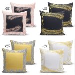 - Suet-K4luset382-1 - Realhomes 4'lü Çift Taraflı Renkli Zemin Üzerinde Gold Detaylı Mermer Desenli Modern Süet Yastık Kırlent Kılıf Seti Realhomes