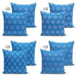 - Suet-K4luset385-1 - Realhomes 4'lü Çift Taraflı Mavi Zemin Üzerinde Kartanesi Desenli Modern Süet Yastık Kırlent Kılıf Seti Realhomes