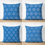 - Suet-K4luset385 - Realhomes 4'lü Çift Taraflı Mavi Zemin Üzerinde Kartanesi Desenli Modern Süet Yastık Kırlent Kılıf Seti Realhomes