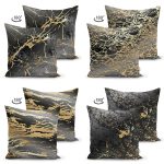 - Suet-K4luset386-1 - Realhomes 4'lü Çift Taraflı Renkli Zemin Üzerinde Gold Detaylı Mermer Desenli Modern Süet Yastık Kırlent Kılıf Seti Realhomes