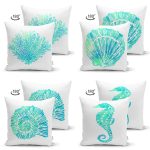 - Suet-K4luset387-1 - Realhomes 4'lü Çift Taraflı Beyaz Zemin Üzerinde Renkli Deniz Kabuğu Desenli Modern Süet Yastık Kırlent Kılıf Seti Realhomes