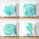 - Suet-K4luset387 - Realhomes 4'lü Çift Taraflı Beyaz Zemin Üzerinde Renkli Deniz Kabuğu Desenli Modern Süet Yastık Kırlent Kılıf Seti Realhomes