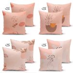 4'lü Çift Taraflı Renkli Zemin Üzerinde Onedraw Çizimli Modern Süet Yastık Kırlent Kılıf Seti Realhomes