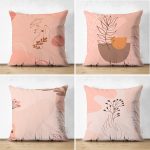 4'lü Çift Taraflı Renkli Zemin Üzerinde Onedraw Çizimli Modern Süet Yastık Kırlent Kılıf Seti Realhomes