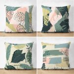 4'lü Çift Taraflı Renkli Zemin Üzerinde Onedraw Çizimli Modern Süet Yastık Kırlent Kılıf Seti Realhomes