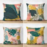 - Suet-K4luset392 - Realhomes 4'lü Çift Taraflı Renkli Zemin Üzerinde Onedraw Çizimli Modern Süet Yastık Kırlent Kılıf Seti Realhomes