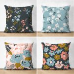 4'lü Çift Taraflı Rengarenk Zemin Üzerinde Çiçek Desenli Modern Süet Yastık Kırlent Kılıf Seti Realhomes
