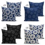 - Suet-K4luset394-1 - Realhomes 4'lü Çift Taraflı Renkli Zemin Üzerinde Geometrik Çizimli Modern Süet Yastık Kırlent Kılıf Seti Realhomes