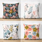 - Suet-K4luset395 - Realhomes 4'lü Çift Taraflı Rengarenk Zemin Üzerinde Çiçek Desenli Modern Süet Yastık Kırlent Kılıf Seti Realhomes