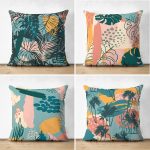 4'lü Çift Taraflı Renkli Zemin Üzerinde Onedraw Çizimli Modern Süet Yastık Kırlent Kılıf Seti Realhomes