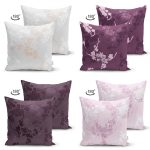 - Suet-K4luset398-1 - Realhomes 4'lü Çift Taraflı Renkli Zemin Üzerinde Yaprak Desenli Modern Süet Yastık Kırlent Kılıf Seti Realhomes