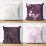 - Suet-K4luset398 - Realhomes 4'lü Çift Taraflı Renkli Zemin Üzerinde Yaprak Desenli Modern Süet Yastık Kırlent Kılıf Seti Realhomes