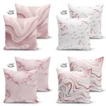 4'lü Çift Taraflı Renkli Zemin Üzerinde Soyut Desenli Modern Süet Yastık Kırlent Kılıf Seti Realhomes