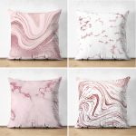 4'lü Çift Taraflı Renkli Zemin Üzerinde Soyut Desenli Modern Süet Yastık Kırlent Kılıf Seti Realhomes