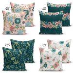 - Suet-K4luset400-1 - Realhomes  4'lü Çift Taraflı Rengarenk Zemin Üzerinde Çiçek Desenli Modern Süet Yastık Kırlent Kılıf Seti Realhomes