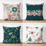 - Suet-K4luset400 - Realhomes  4'lü Çift Taraflı Rengarenk Zemin Üzerinde Çiçek Desenli Modern Süet Yastık Kırlent Kılıf Seti Realhomes