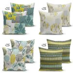 - Suet-K4luset401-1 - Realhomes  4'lü Çift Taraflı Renkli Zemin Üzerinde Onedraw Çizimli Modern Süet Yastık Kırlent Kılıf Seti Realhomes