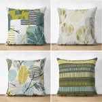 - Suet-K4luset401 - Realhomes  4'lü Çift Taraflı Renkli Zemin Üzerinde Onedraw Çizimli Modern Süet Yastık Kırlent Kılıf Seti Realhomes