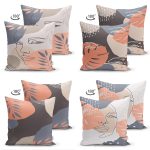 - Suet-K4luset402-1 - Realhomes 4'lü Çift Taraflı Renkli Zemin Üzerinde Onedraw Çizimli Bayan Silüeti Modern Süet Yastık Kırlent Kılıf Seti Realhomes