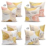 - Suet-K4luset403-1 - Realhomes  4'lü Çift Taraflı Renkli Zemin Üzerinde Onedraw Çizimli Bayan Silüeti Modern Süet Yastık Kırlent Kılıf Seti Realhomes