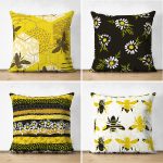 - Suet-K4luset407 - Realhomes 4'lü Çift Taraflı Renkli Zemin Üzerinde Petek Detaylo Modern Süet Yastık Kırlent Kılıf Seti Realhomes