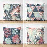- Suet-K4luset412 - Realhomes 4'lü Çift Taraflı Renkli Zemin Üzerinde Geometrik Çizimli Modern Süet Yastık Kırlent Kılıf Seti Realhomes