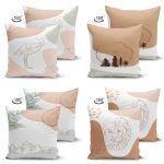 - Suet-K4luset415-1 - Realhomes 4'lü Çift Taraflı Renkli Zemin Üzerinde Onedraw Çizimli Modern Süet Yastık Kırlent Kılıf Seti Realhomes