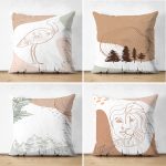 - Suet-K4luset415 - Realhomes 4'lü Çift Taraflı Renkli Zemin Üzerinde Onedraw Çizimli Modern Süet Yastık Kırlent Kılıf Seti Realhomes