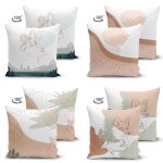 - Suet-K4luset416-1 - Realhomes  4'lü Çift Taraflı Renkli Zemin Üzerinde Onedraw Çizimli Modern Süet Yastık Kırlent Kılıf Seti Realhomes