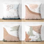 - Suet-K4luset416 - Realhomes  4'lü Çift Taraflı Renkli Zemin Üzerinde Onedraw Çizimli Modern Süet Yastık Kırlent Kılıf Seti Realhomes