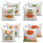 4'lü Çift Taraflı Beyaz Zemin Üzerinde Onedraw Çizimli Modern Süet Yastık Kırlent Kılıf Seti Realhomes