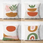 4'lü Çift Taraflı Beyaz Zemin Üzerinde Onedraw Çizimli Modern Süet Yastık Kırlent Kılıf Seti Realhomes