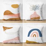 4'lü Çift Taraflı Beyaz Zemin Üzerinde Onedraw Çizimli Modern Süet Yastık Kırlent Kılıf Seti Realhomes