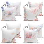 - Suet-K4luset423-1 - Realhomes 4'lü Çift Taraflı Beyaz Zemin Üzerinde Onedraw Çizimli Modern Süet Yastık Kırlent Kılıf Seti Realhomes