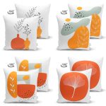 - Suet-K4luset424-1 - Realhomes 4'lü Çift Taraflı Beyaz Zemin Üzerinde Onedraw Çizimli Modern Süet Yastık Kırlent Kılıf Seti Realhomes