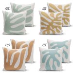 - Suet-K4luset425-1 - Realhomes 4'lü Çift Taraflı Renkli Zemin Üzerinde Onedraw Çizimli Modern Süet Yastık Kırlent Kılıf Seti Realhomes