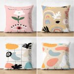 - Suet-K4luset426 - Realhomes 4'lü Çift Taraflı Renkli Zemin Üzerinde Onedraw Çizimli Modern Süet Yastık Kırlent Kılıf Seti Realhomes