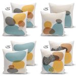 - Suet-K4luset427-1 - Realhomes 4'lü Çift Taraflı Renkli Zemin Üzerinde Onedraw Çizimli Modern Süet Yastık Kırlent Kılıf Seti Realhomes