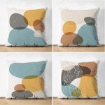 - Suet-K4luset427 - Realhomes 4'lü Çift Taraflı Renkli Zemin Üzerinde Onedraw Çizimli Modern Süet Yastık Kırlent Kılıf Seti Realhomes