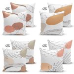 - Suet-K4luset428-1 - Realhomes 4'lü Çift Taraflı Beyaz Zemin Üzerinde Onedraw Çizimli Modern Süet Yastık Kırlent Kılıf Seti Realhomes