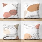 - Suet-K4luset428 - Realhomes 4'lü Çift Taraflı Beyaz Zemin Üzerinde Onedraw Çizimli Modern Süet Yastık Kırlent Kılıf Seti Realhomes