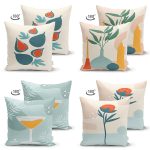 - Suet-K4luset429-1 - Realhomes  4'lü Çift Taraflı Renkli Zemin Üzerinde Onedraw Çizimli Modern Süet Yastık Kırlent Kılıf Seti Realhomes