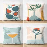 - Suet-K4luset429 - Realhomes  4'lü Çift Taraflı Renkli Zemin Üzerinde Onedraw Çizimli Modern Süet Yastık Kırlent Kılıf Seti Realhomes