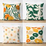 - Suet-K4luset430 - Realhomes 4'lü Çift Taraflı Renkli Zemin Üzerinde Onedraw Çizimli Modern Süet Yastık Kırlent Kılıf Seti Realhomes
